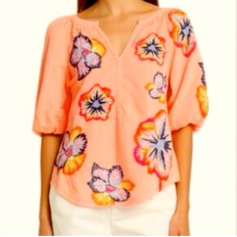 Maeve by Anthropologie Peach Floral Blouse